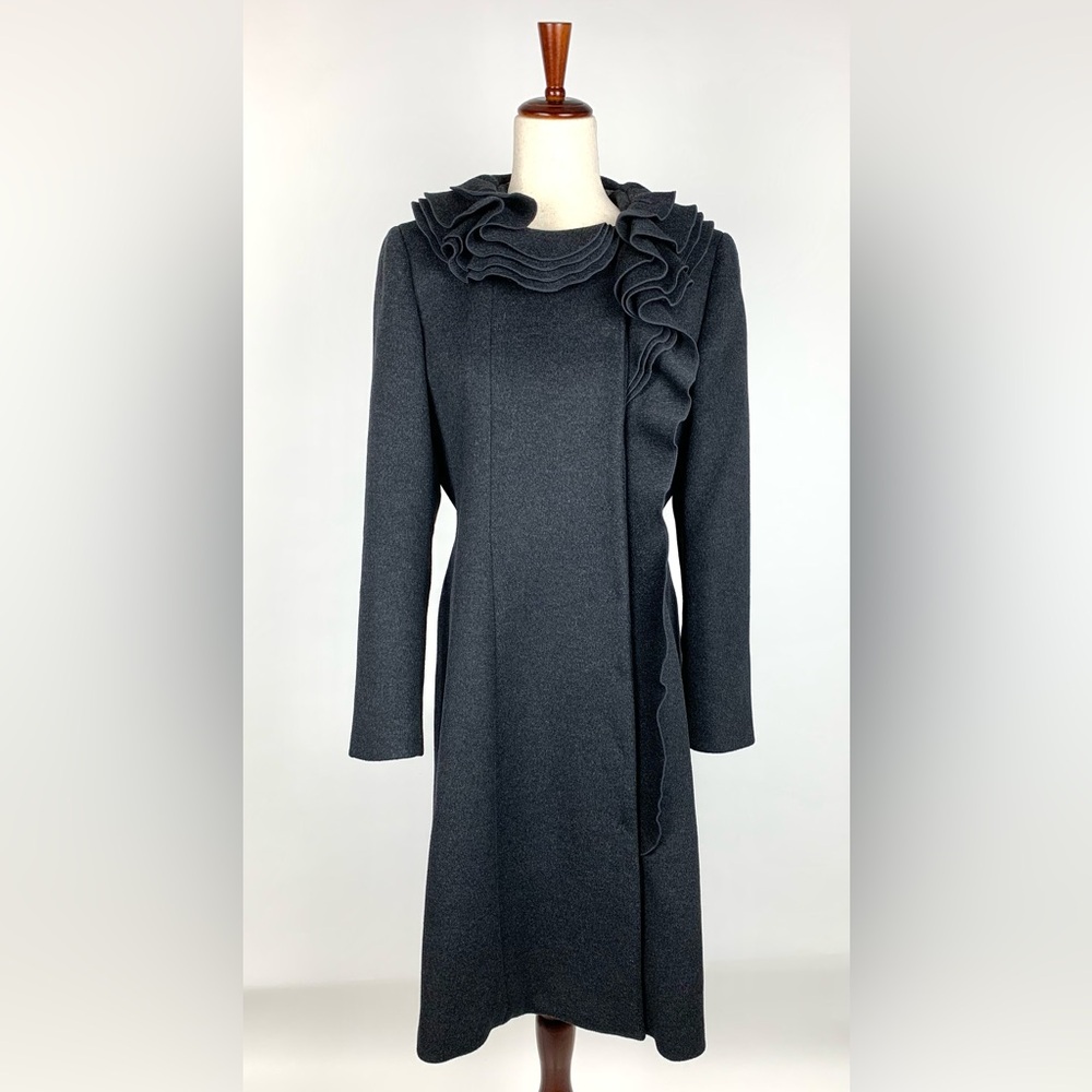 Elie Tahari Ruffle Collar Wool Coat